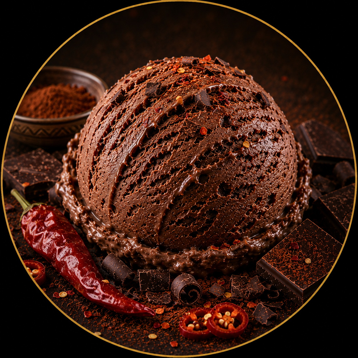 Dark chocolate chili gelato scoop