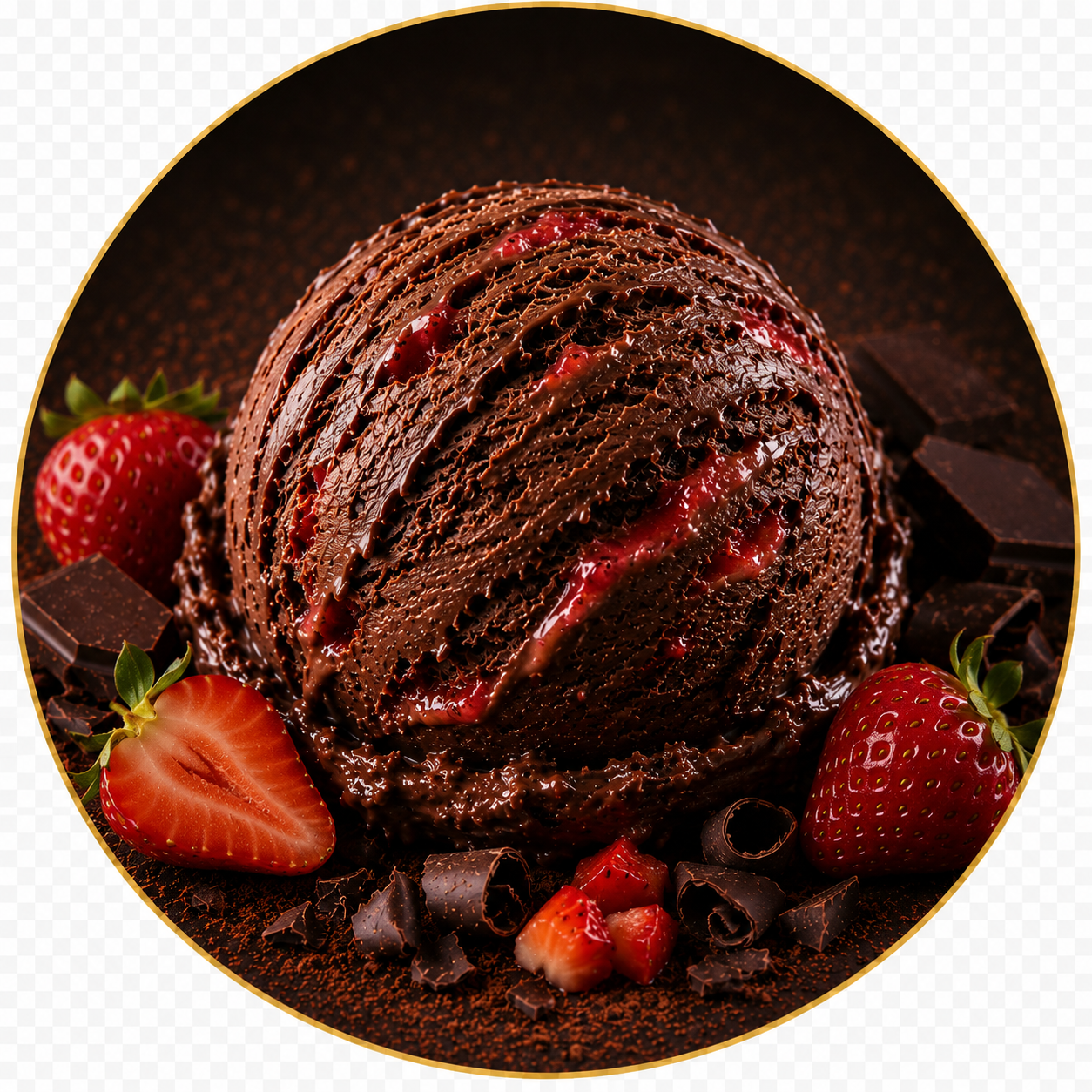 Chocolate gelato with strawberry swirl
